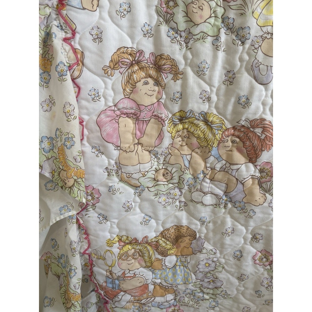 Vtg 1983 Cabbage Patch Kids Twin Comforter Bedspread Ruffle Window Curtains Set